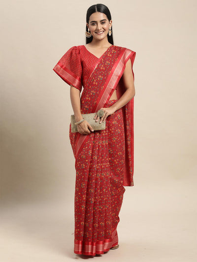Cotton Silk Maroon Printed Saree With Blouse Piece - Odette