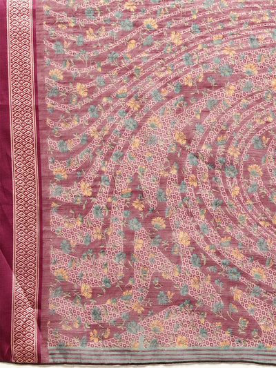 Cotton Silk Purple Printed Saree With Blouse Piece - Odette