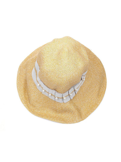 Cream colour pleated pearl-studded cloche hat - Odette