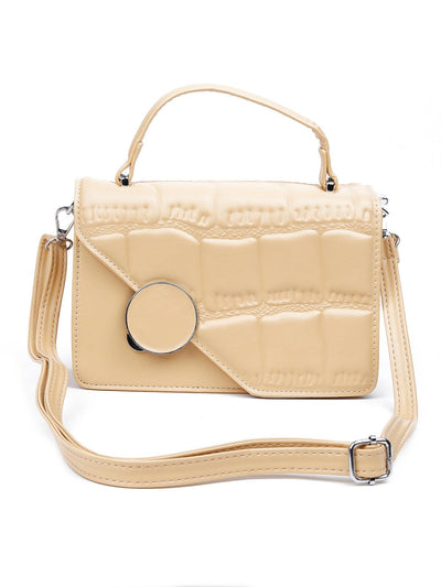 Cream colour textured sling bag for women - Odette