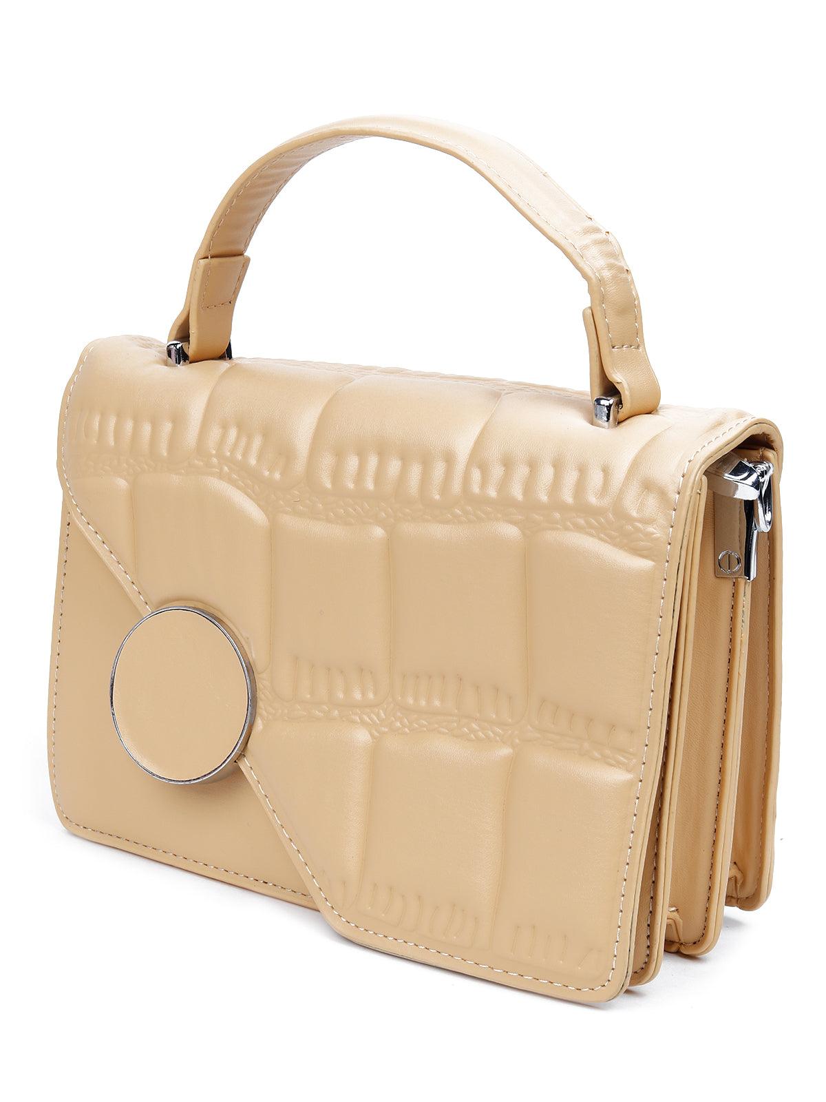 Cream colour textured sling bag for women - Odette