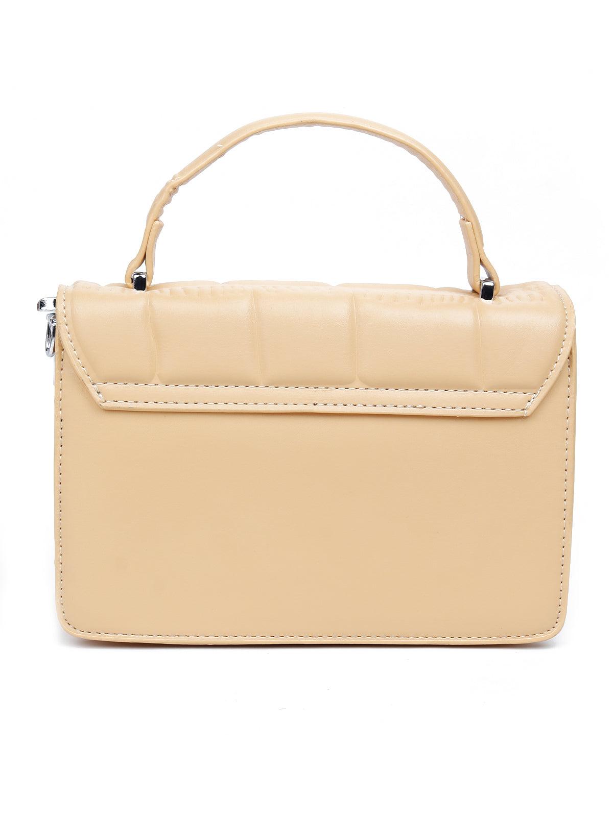 Cream colour textured sling bag for women - Odette