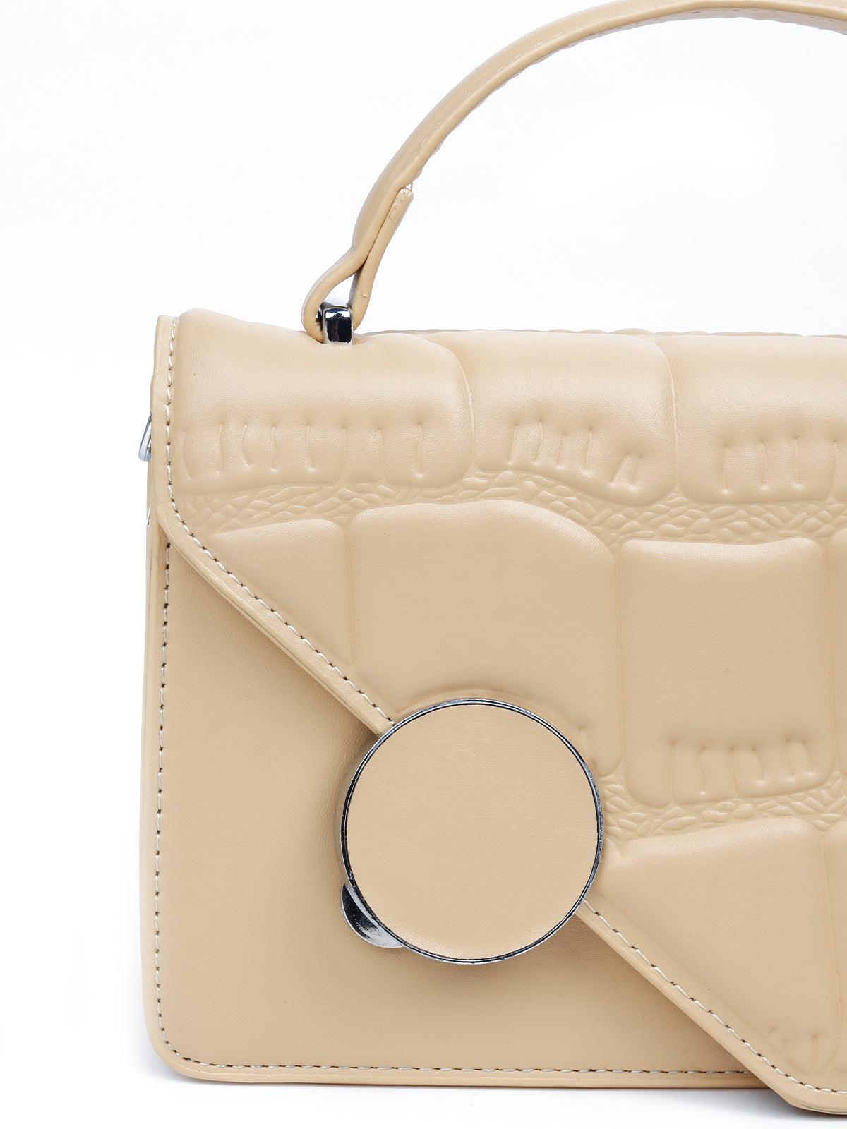 Cream colour textured sling bag for women - Odette