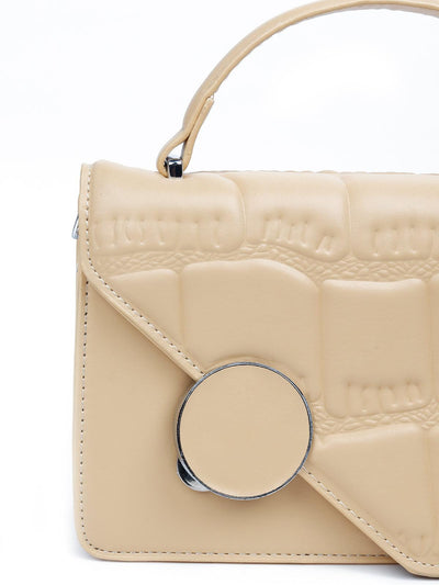 Cream colour textured sling bag for women - Odette