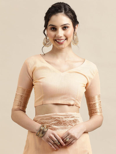 Cream Festive Silk Blend Woven Design Saree With Unstitched Blouse - Odette