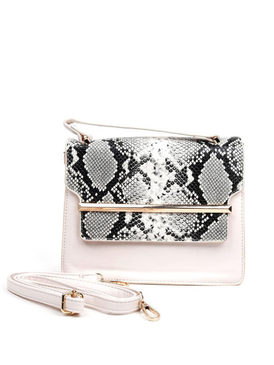 Croc printed cream coloured structured sling bag - Odette