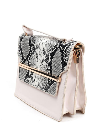 Croc printed cream coloured structured sling bag - Odette