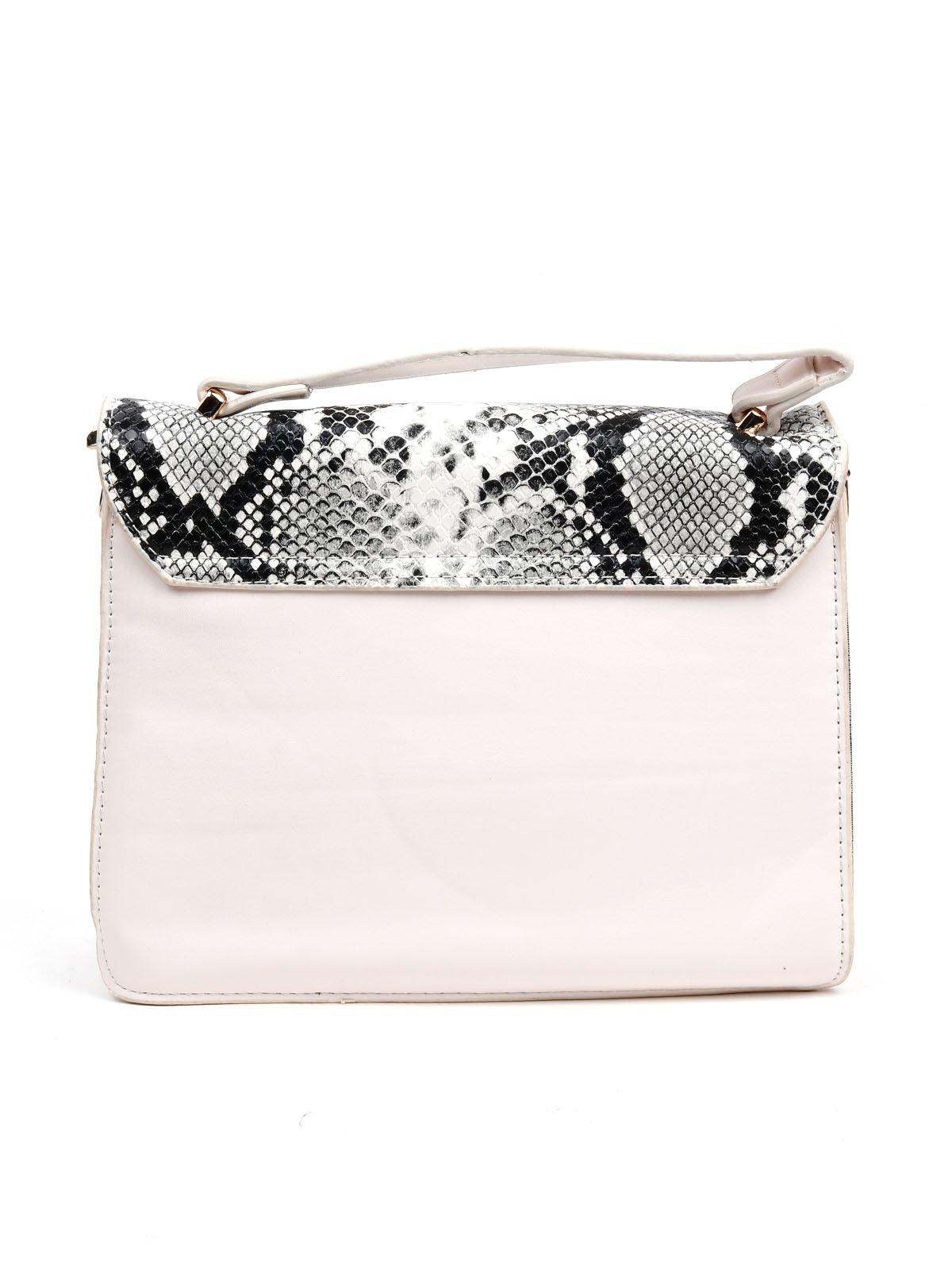 Croc printed cream coloured structured sling bag - Odette