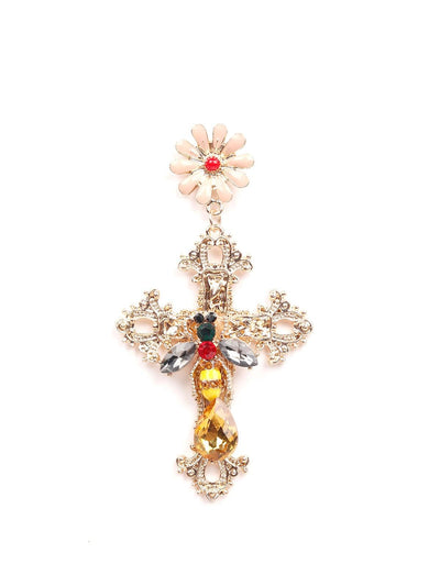 Cross-shaped floral drop statement earrings - Odette