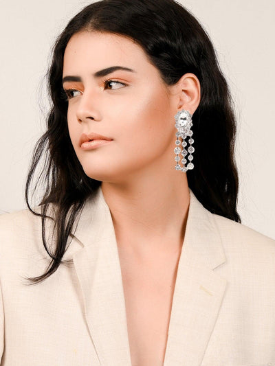 Crystal Drop Earrings -Silver - Odette