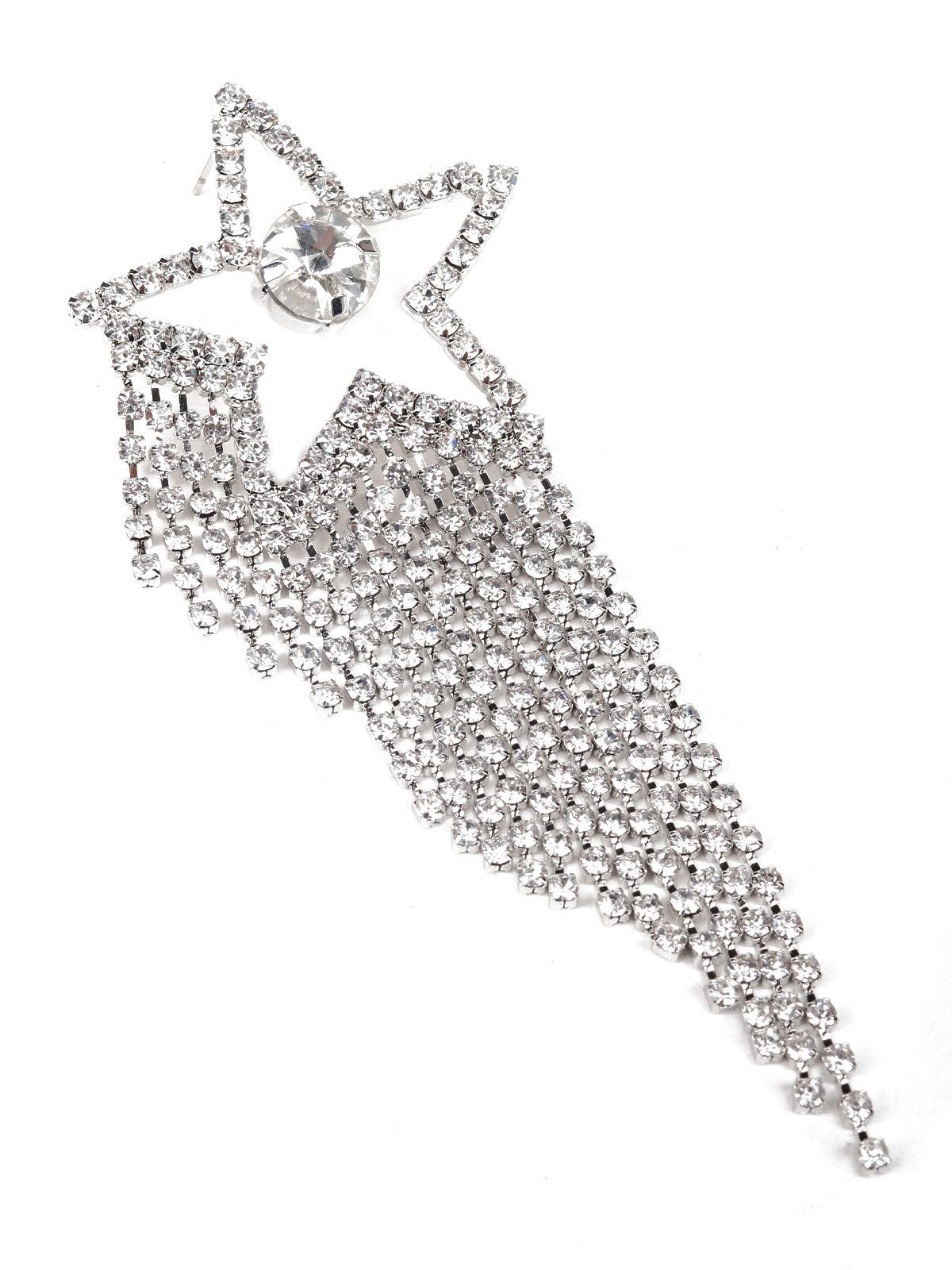 Crystal silver-studded star tassel drop earrings - Odette