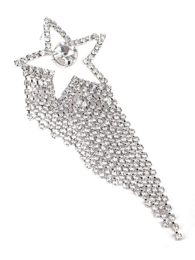Crystal silver-studded star tassel drop earrings - Odette