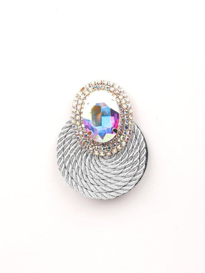 Crystal Stone Round Earrings- Grey - Odette