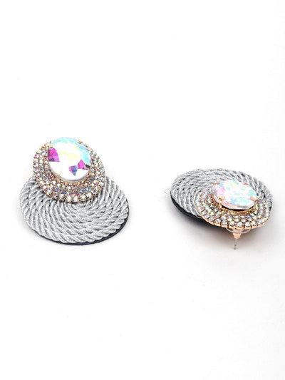 Crystal Stone Round Earrings- Grey - Odette