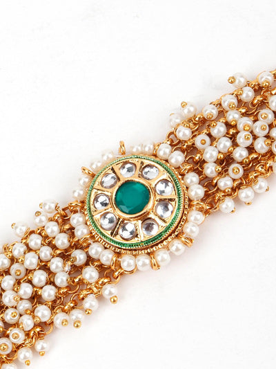 Cultured White Pearl and Green Rhinestone Bracelet - Odette