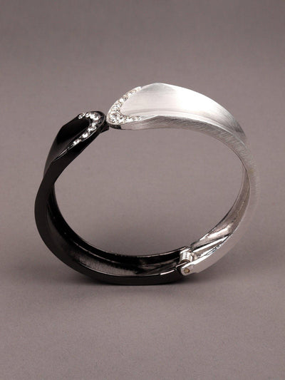 Curved Black And Silver Studded Cuff Bracelet - Odette