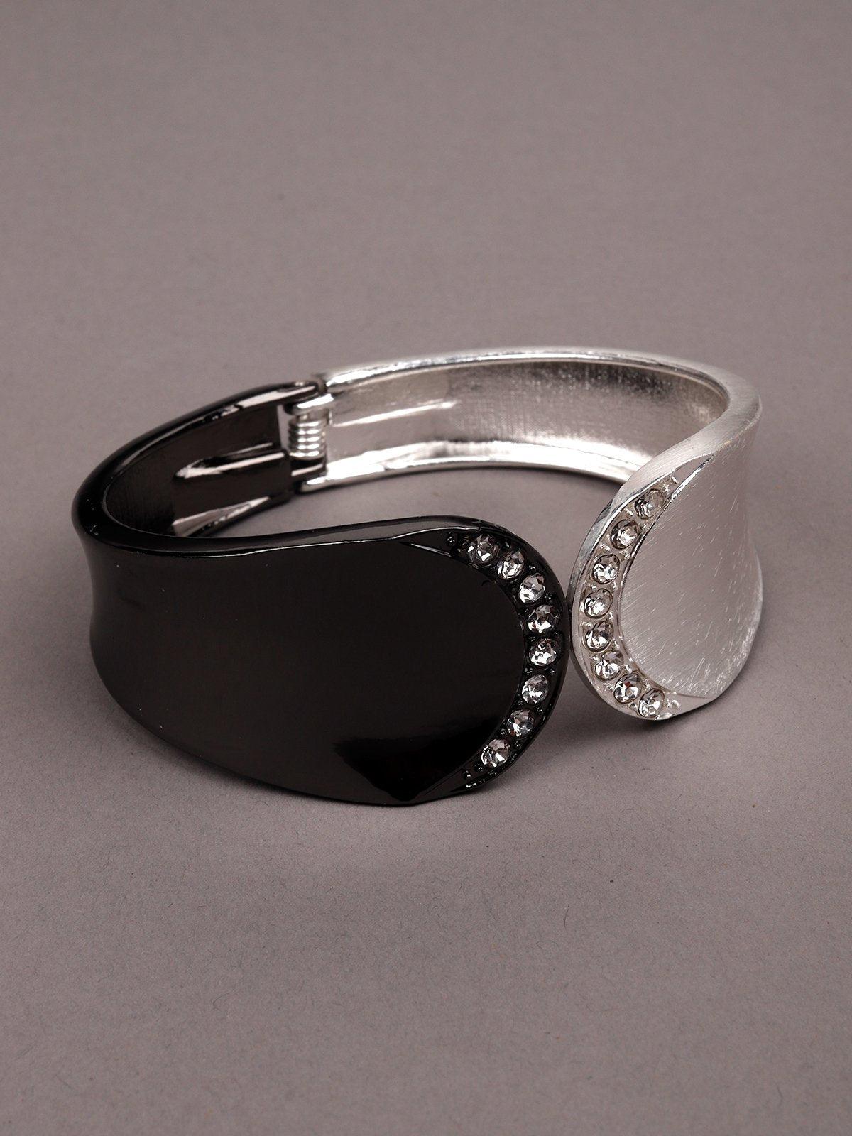 Curved Black And Silver Studded Cuff Bracelet - Odette