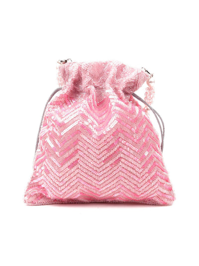 Cute baby pink sequence potli bag - Odette