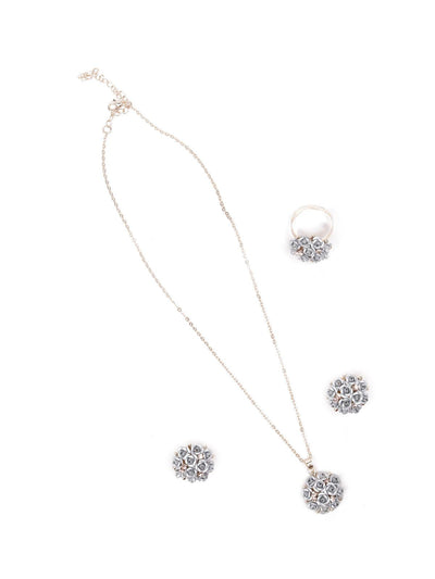 Cute grey floral pendant necklace set - Odette