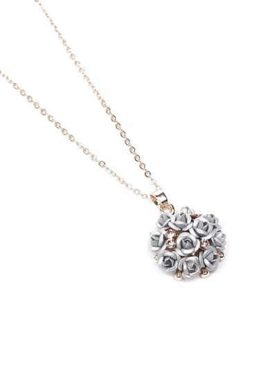 Cute grey floral pendant necklace set - Odette