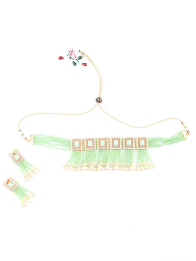 Cute Light Green Choker Necklace Set - Odette