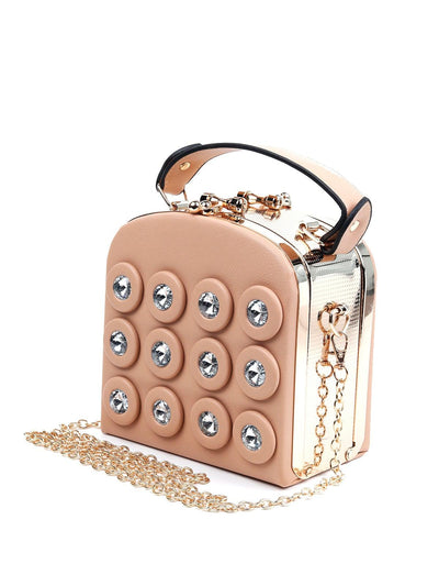 Cute Peach Structured Studded Sling Bag - Odette
