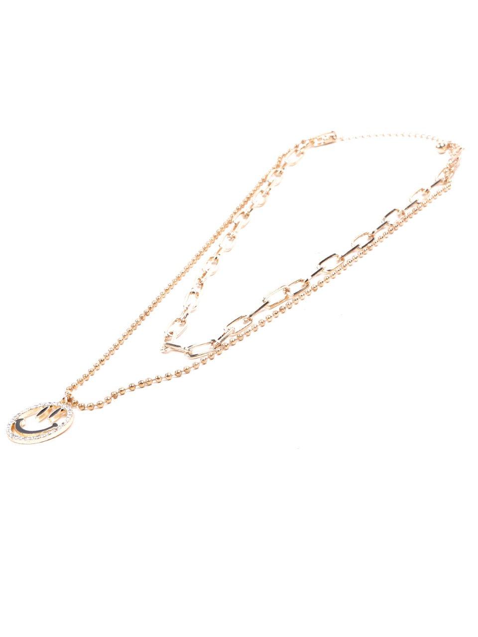 Cute smiley layered chain necklace - Gold - Odette