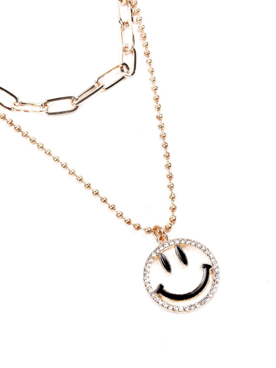 Cute smiley layered chain necklace - Gold - Odette