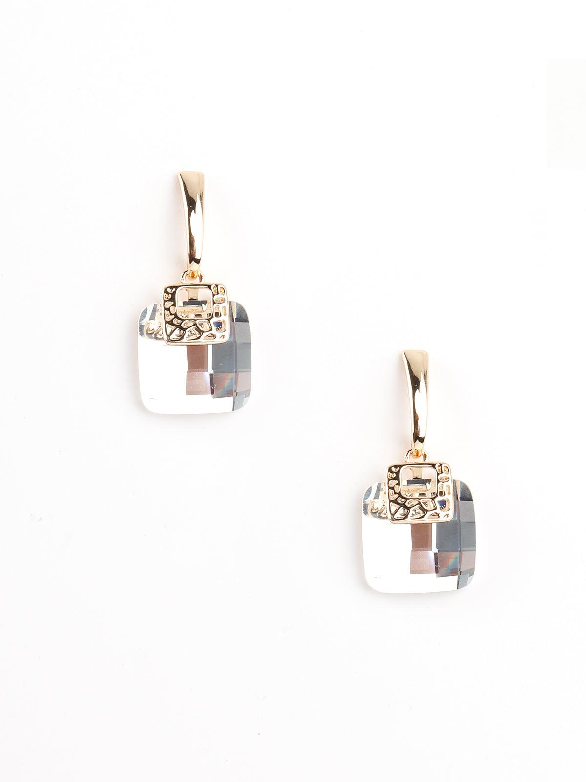 Cute Square White Crystal Earrings - Odette