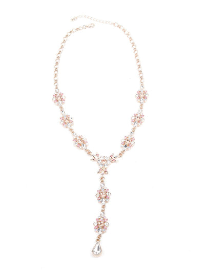 Dainty crystal embellished lariat necklace-Gold - Odette
