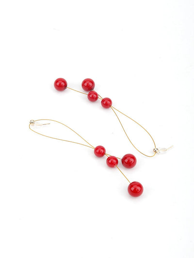 Dainty-Light Red Pearl Dangle Earrings - Odette