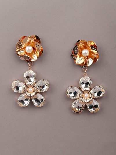Dangling double floral arrangement earrings-Clear - Odette