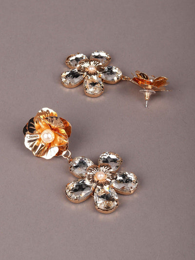 Dangling double floral arrangement earrings-Clear - Odette