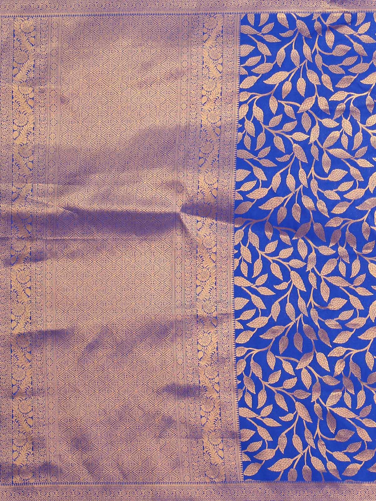 Dark Blue Silk Blend Woven Saree With Blouse - Odette
