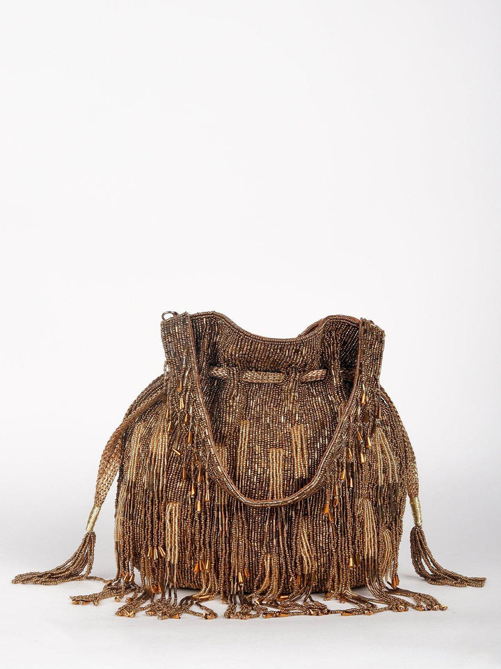 Buy Deep Gold Studded Tassel Potli Bag – Odette