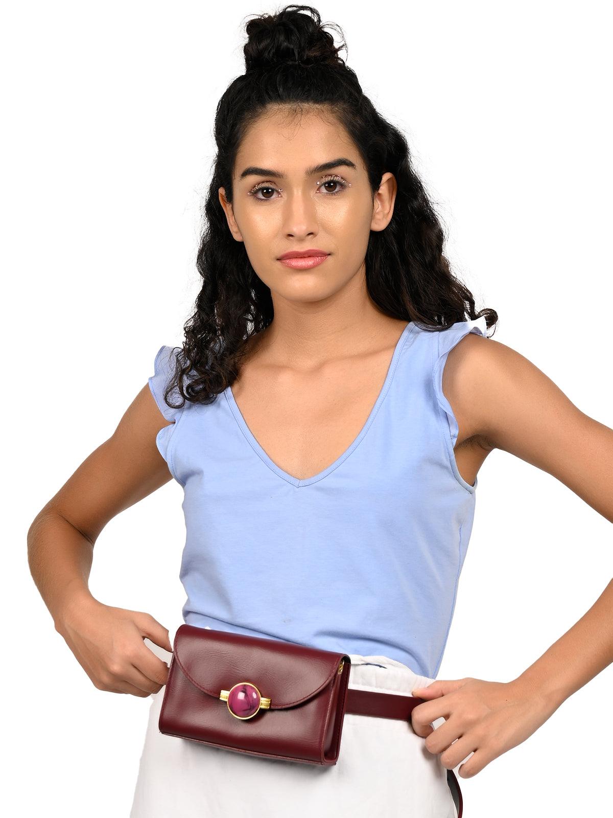 Deep maroon gorgeous smooth texture belt bag for women - Odette
