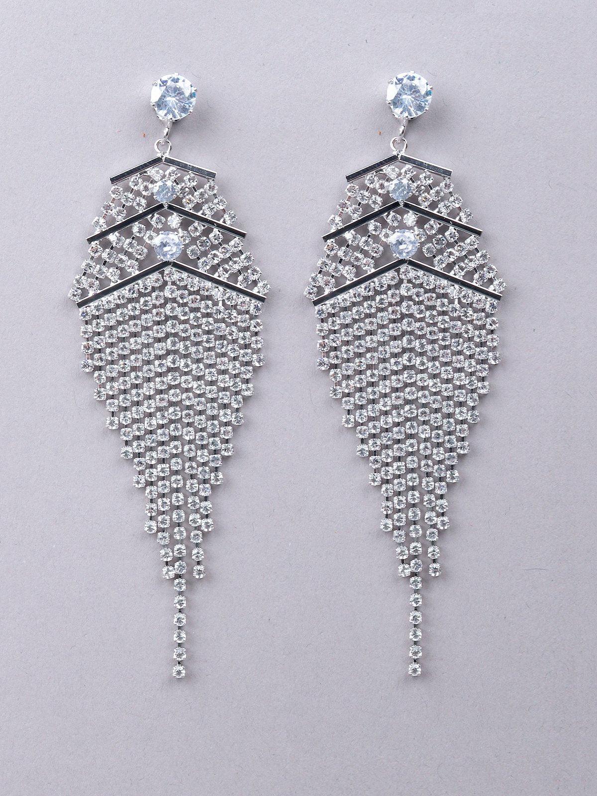 Delicate Silver-Studded High-Low Tassel Earrings - Odette