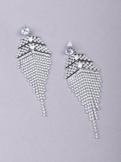Delicate Silver-Studded High-Low Tassel Earrings - Odette