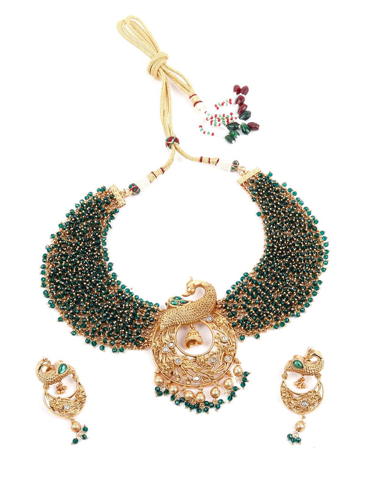 Delicate Traditional Peacock Necklace Set - Odette