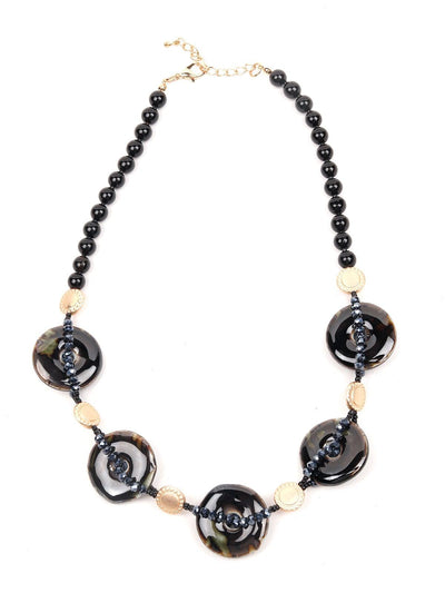 Designer Black Beaded Boho Necklace - Odette