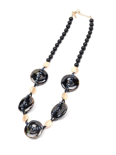 Designer Black Beaded Boho Necklace - Odette