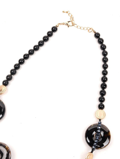 Designer Black Beaded Boho Necklace - Odette