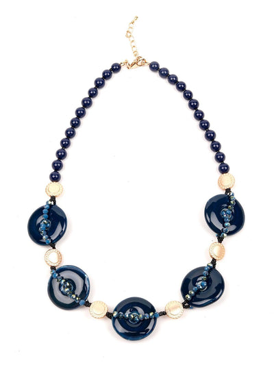 Designer Blue Buttoned Boho Necklace - Odette