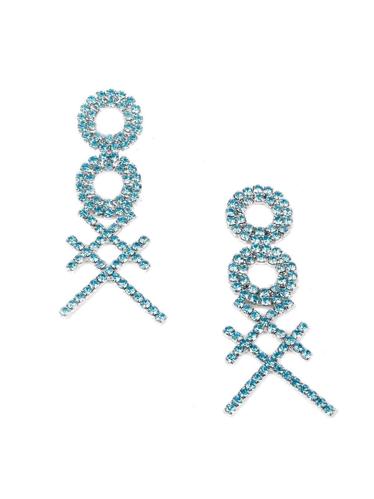 Designer blue crystal double hoop cross earrings - Odette