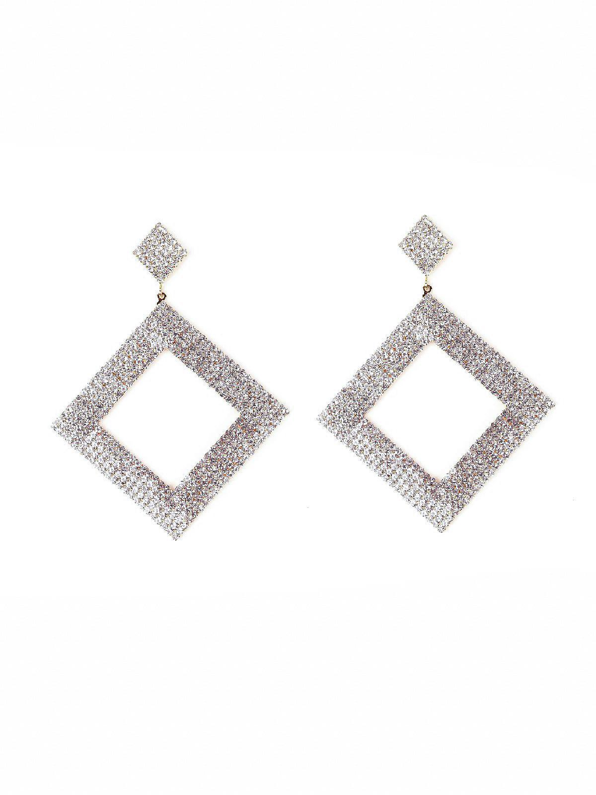 Designer Diamond-shaped crystal-studded earrings - Odette