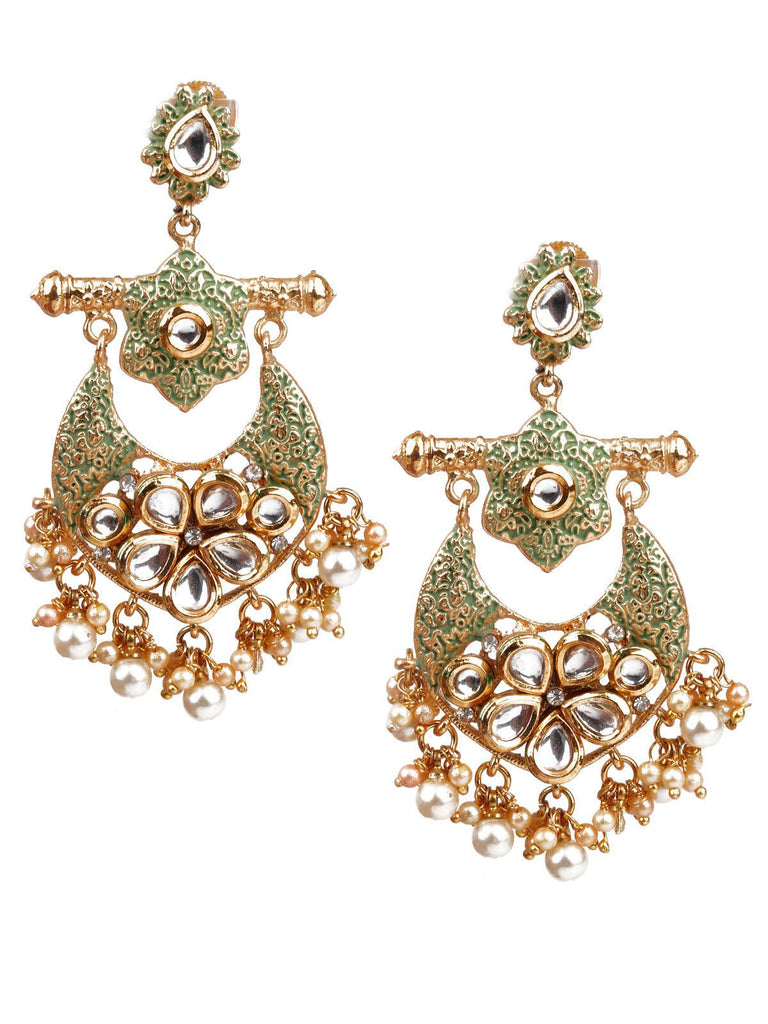 Red Green Jadau Kundan Chandbali Earrings – Sheetal's FabFashion