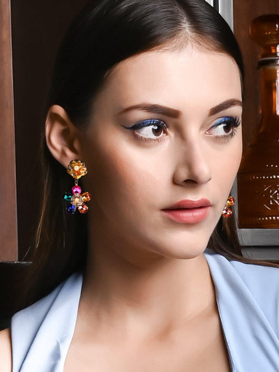 Designer multicolour floral gemstone earrings - Odette