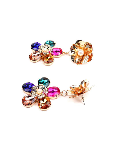 Designer multicolour floral gemstone earrings - Odette