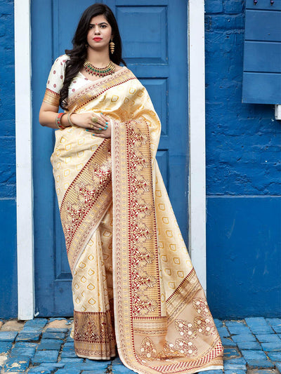 Designer Off White Banarasi Silk Saree - Odette