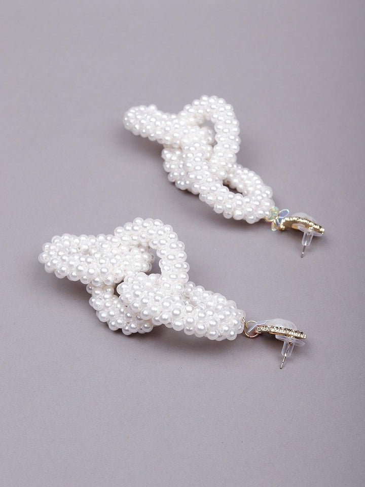 Buy Designer overlapping white beaded hoop earrings – Odette